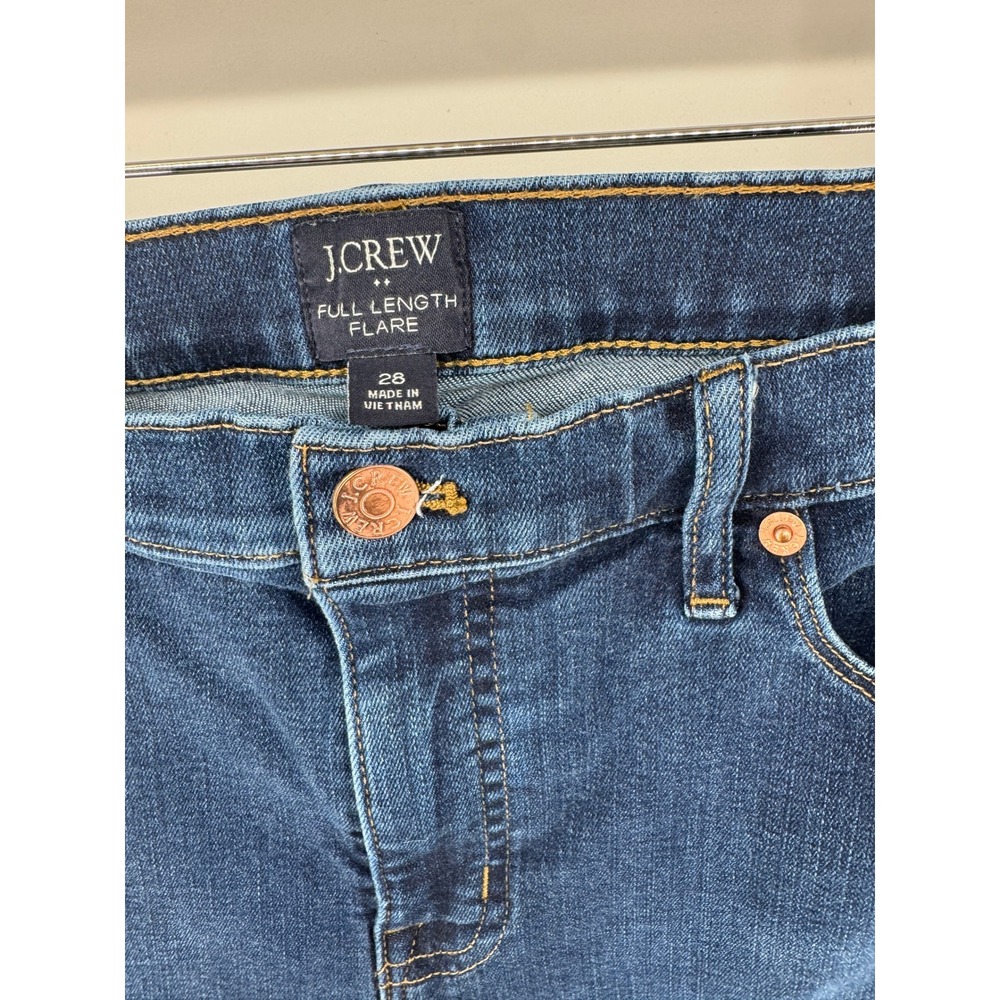 J.Crew Full Length Flare Jeans Dark Wash Denim High Rise Size 28 Indigo Blue - Picture 2 of 3